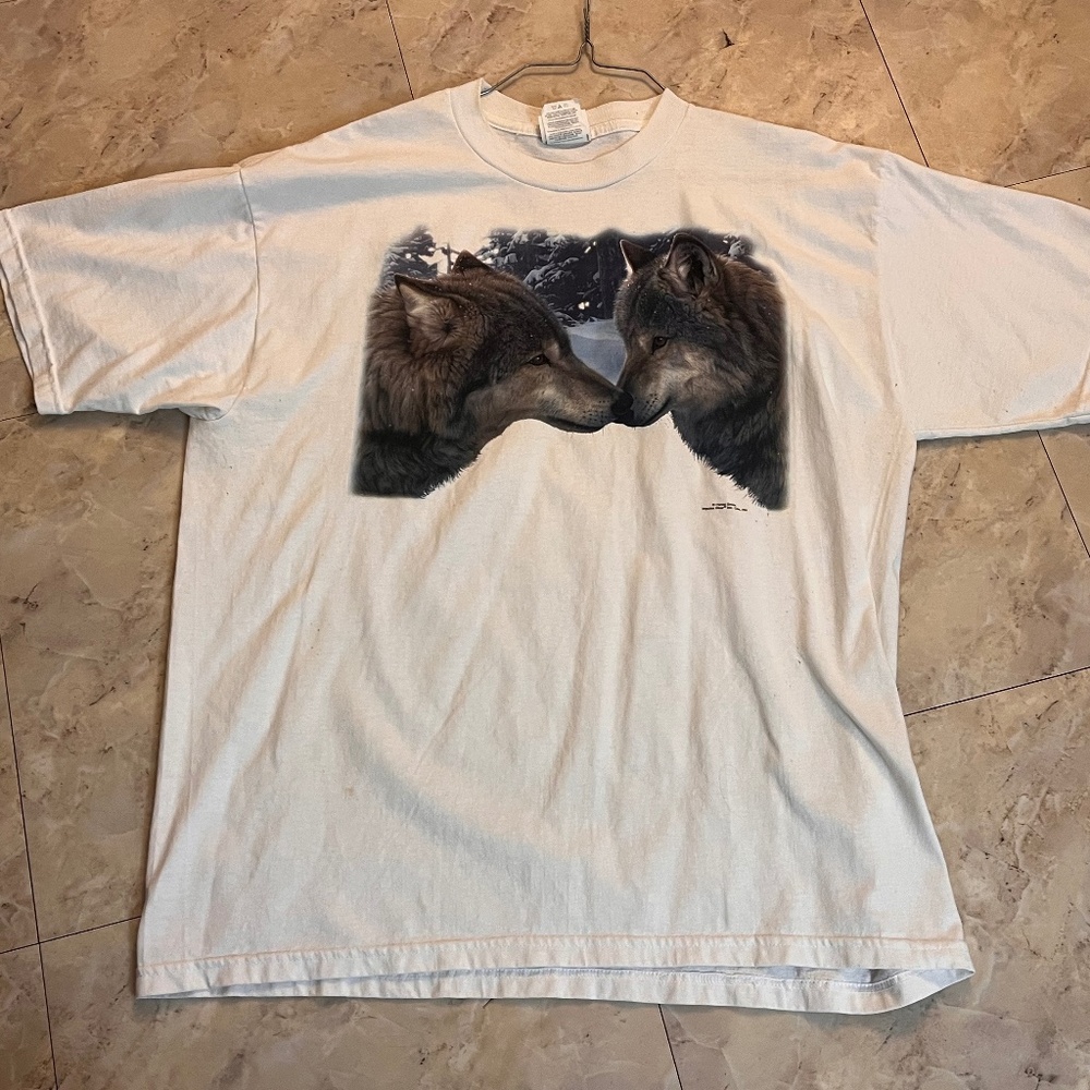 Vintage 90’s Daniel Smith Two Wolves Tshirt XL Jerzees White Mens Impulse Wear